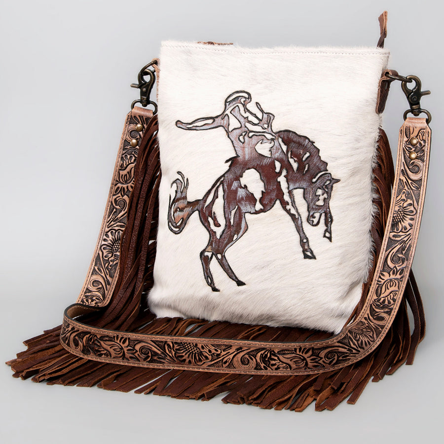 American Darling Large Crossbody Hand Tooled Hair On Genuine Leather Western Women Bag Handbag Purse | Cute - Uhorse