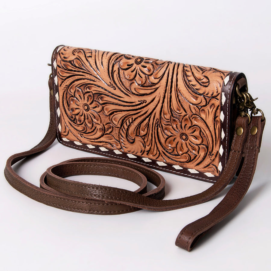 American Darling Hand Tooled Floral Organiser Bag - Handcrafted Western Leather - Uhorse