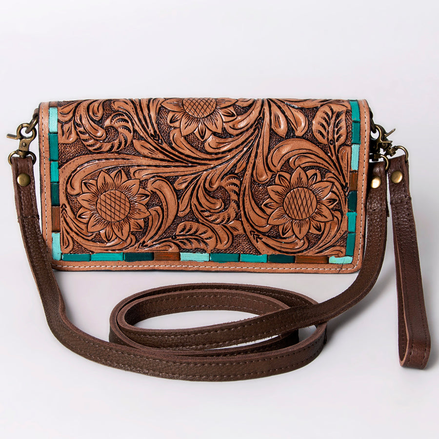 American Darling Organiser Bag, Hand Painted Western Leather, Vegetable Tanned Full Grain, 4in (H) X 8in (W) X 1.5in (D)