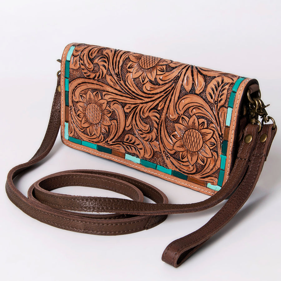 American Darling Hand Tooled Floral Organiser Bag - Handcrafted Western Leather - Uhorse