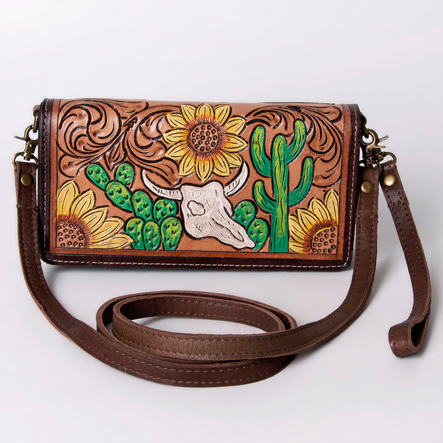 American Darling Organiser Bag, Hand Painted Western Leather, Vegetable Tanned Full Grain, 4in (H) X 8in (W) X 1.5in (D)