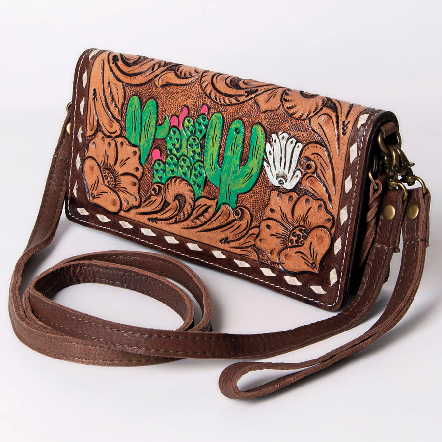 American Darling Hand Tooled Floral Organiser Bag - Handcrafted Western Leather - Uhorse