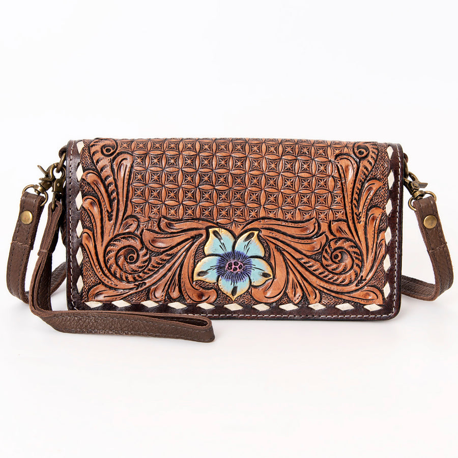 American Darling Organiser Bag, Hand Painted Western Leather, Vegetable Tanned Full Grain, 4in (H) X 8in (W) X 1.5in (D)