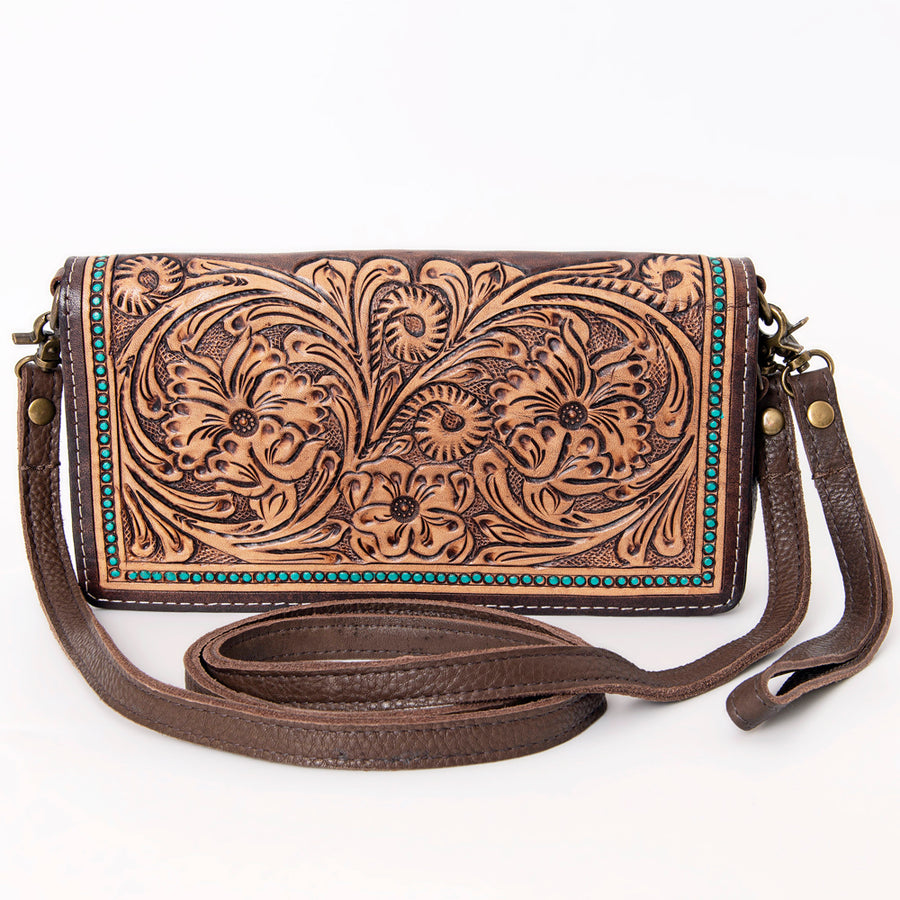 American Darling Organiser Bag, Hand Painted Western Leather, Vegetable Tanned Full Grain, 4in (H) X 8in (W) X 1.5in (D)
