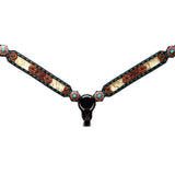 Bar H Equine Horse Genuine Leather Floral Design Breast Collar ,Headstall Brown