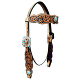 Bar H Equine Horse Genuine Leather Floral Design Breast Collar ,Headstall Brown
