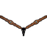 Bar H Equine Horse Genuine Leather Floral Design Breast Collar ,Headstall Brown
