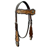 Bar H Equine Horse Genuine Leather Floral Design Breast Collar ,Headstall Brown