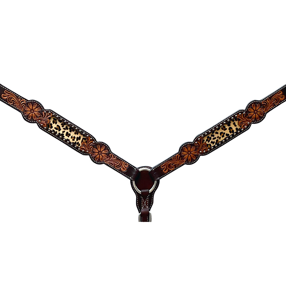Bar H Equine Horse Genuine Leather Floral Design Breast Collar ,Headstall Brown