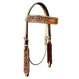 Bar H Equine Horse Genuine Leather Floral Design Breast Collar ,Headstall Tan