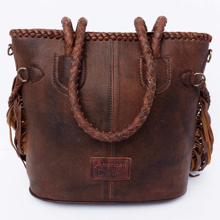American Darling Tote Bag, Genuine Vegetable-Tanned Leather, Basket Weave Design with Fringes, Western Handcrafted Handbag