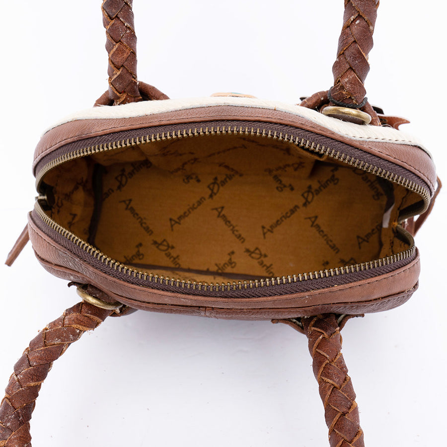 American Darling Tote Bag, Genuine Hair-On Cowhide & Leather Western Purse with Turquoise Stone & Braided Handles