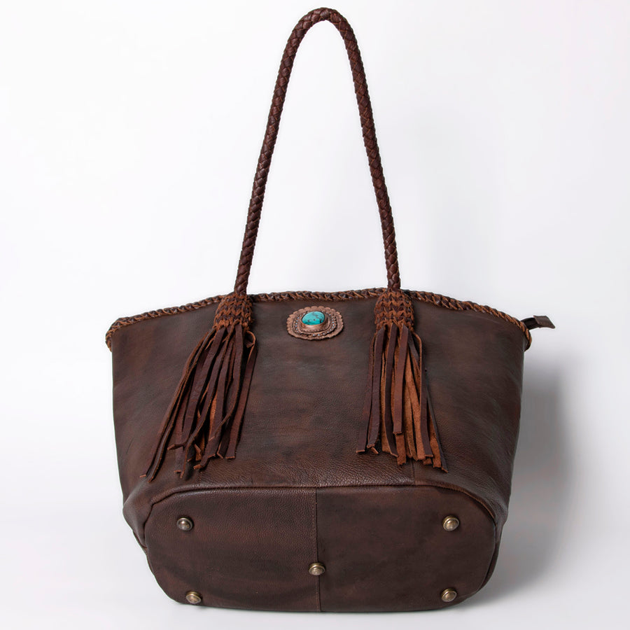 American Darling Tote Bag Western Genuine Leather Handcrafted Large Purse with Fringes and Braided Straps