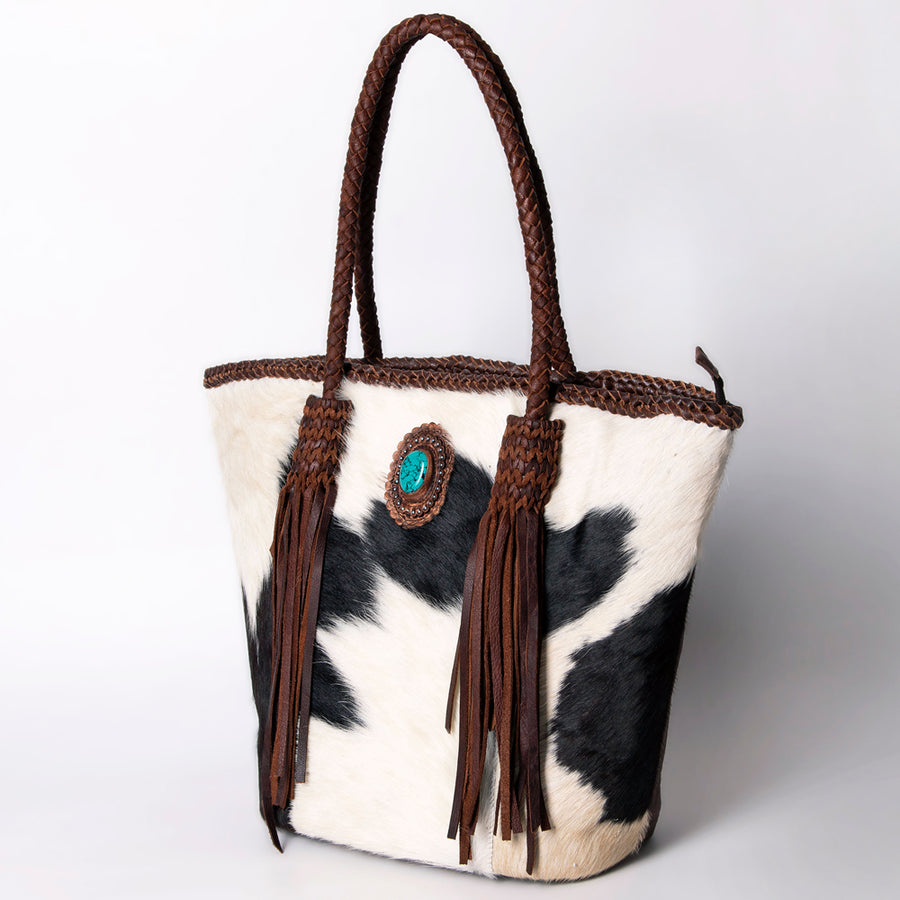 American Darling Tote Bag Western Genuine Leather Handcrafted Large Purse with Fringes and Braided Straps