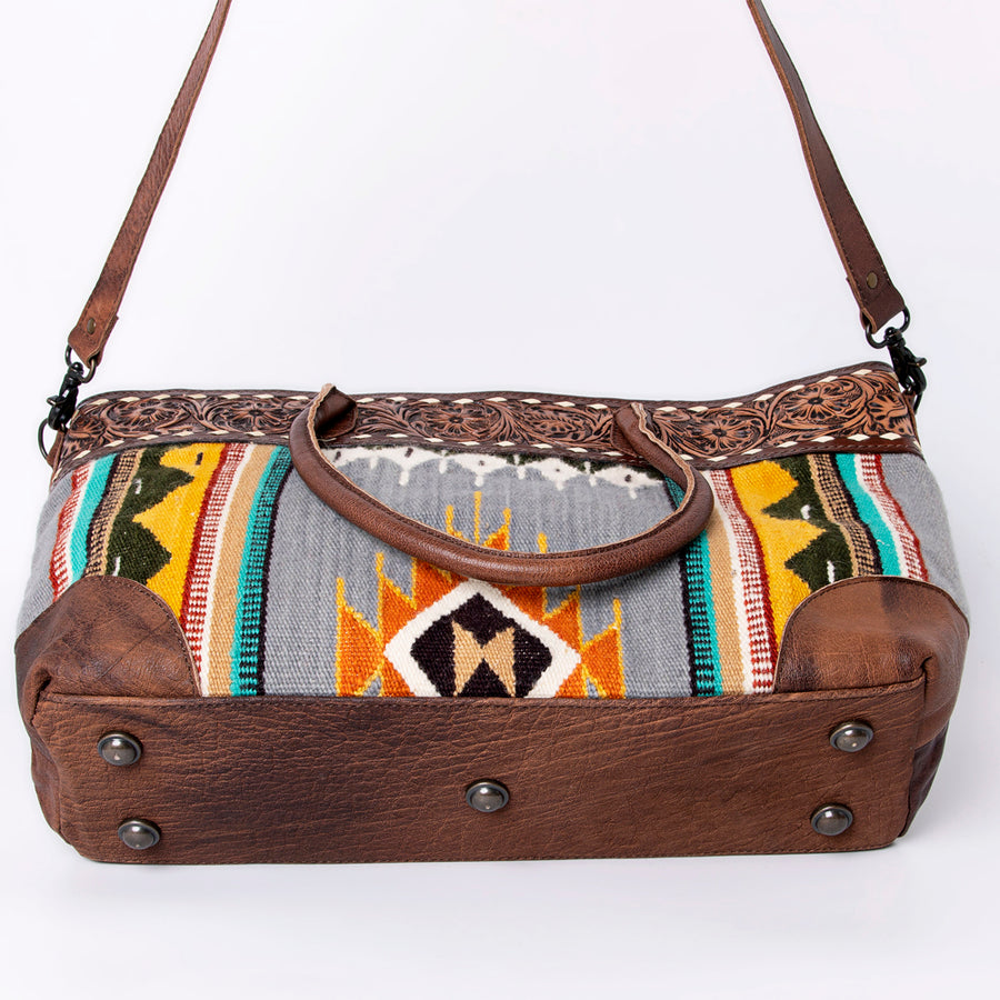 American Darling Tote Bag Western Leather Hand Tooled Floral Carved Hand Woven Saddle Blanket Genuine Leather 12x16