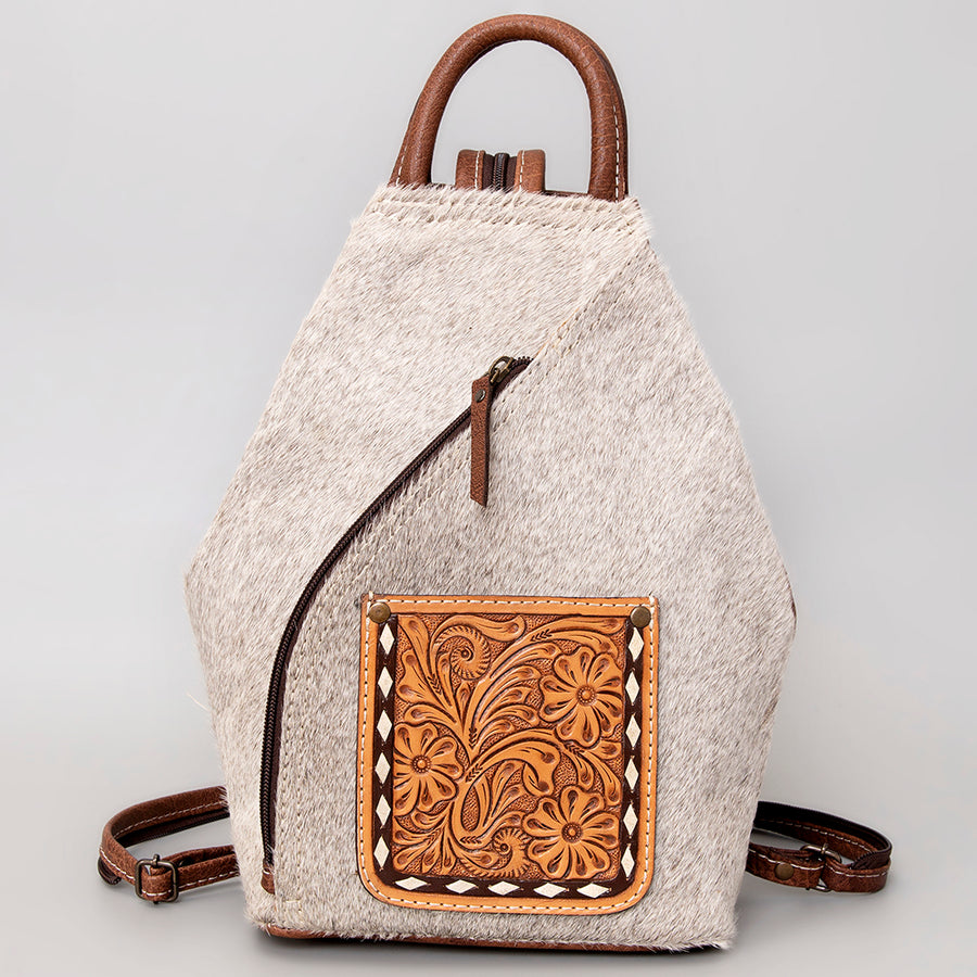 American Darling Backpack Genuine Leather Hand Tooled Floral Hair-On Cowhide Buck-Stitched 12in x 11in x 4in