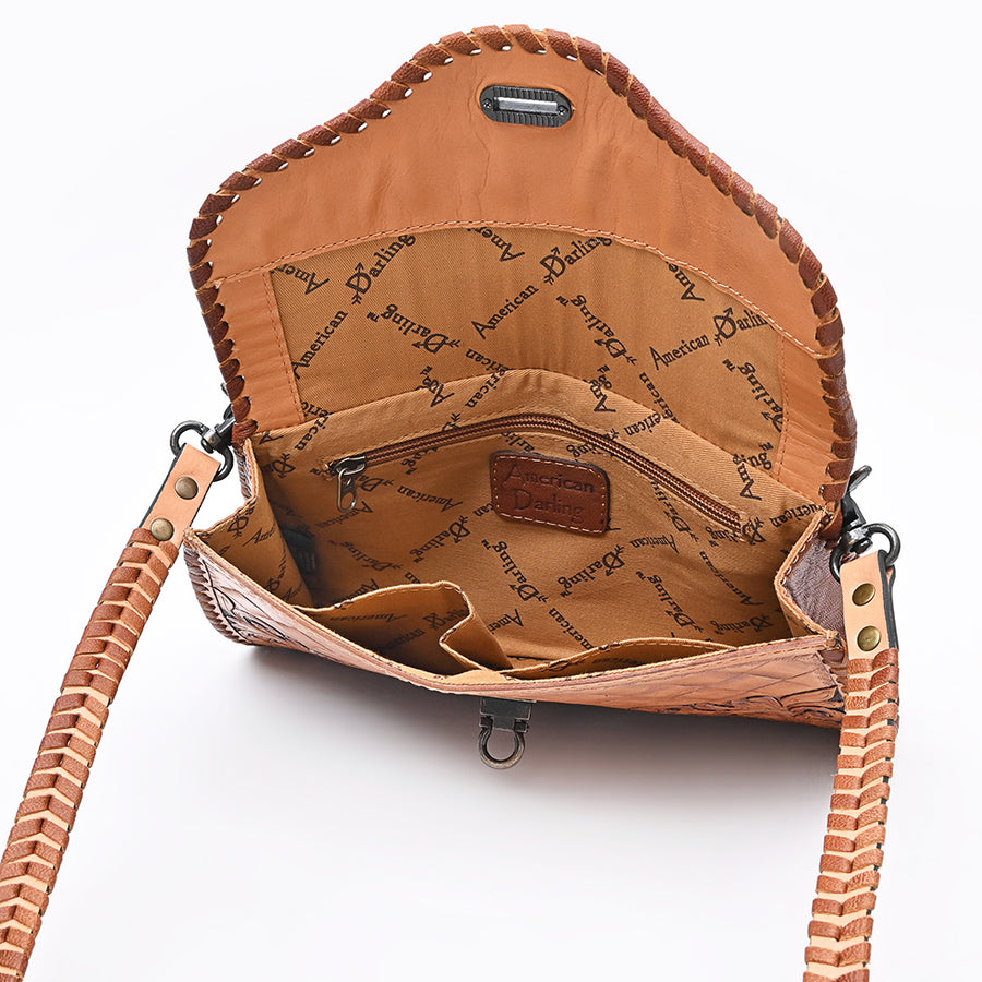 American Darling Handcrafted Western Leather Crossbody Bag | Intricate Tooled Floral Design | Genuine Leather | Crossbody Purse
