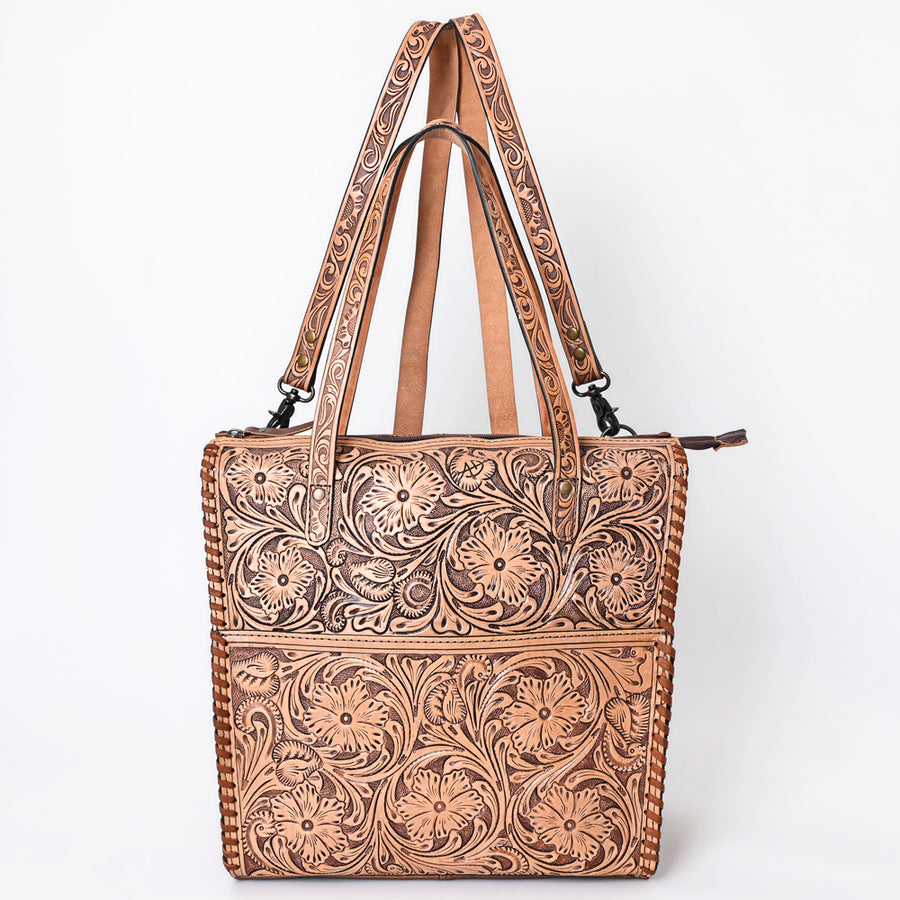 American Darling Hand-Tooled Floral Leather Backpack Tote for Women – Genuine Western Convertible Bag with Adjustable Straps and Dual Handles