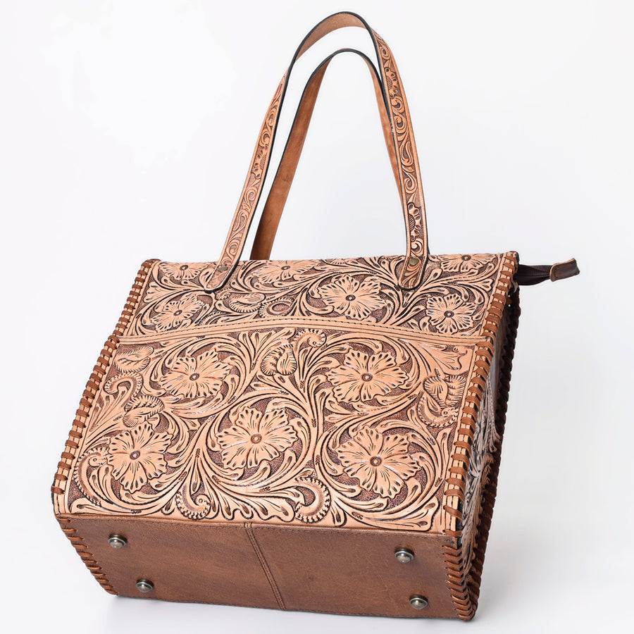 American Darling Hand-Tooled Floral Leather Backpack Tote for Women – Genuine Western Convertible Bag with Adjustable Straps and Dual Handles