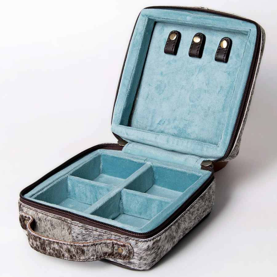 American Darling Jewelry Case for Women - Hair-On Cowhide Eco-Friendly Genuine Leather Travel Organizer with YKK Zipper