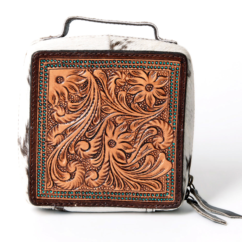 American Darling Jewelry Case Hand Tooled Hair-On Genuine Leather Women Bag Western Handbag Purse | Organizer for Travel