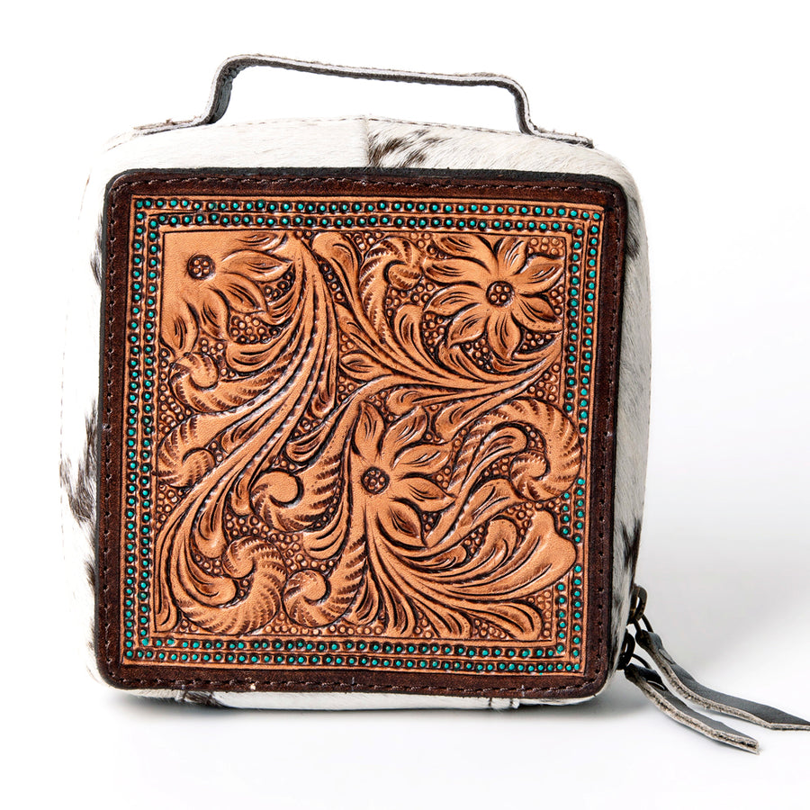 American Darling Jewelry Case for Women - Hair-On Cowhide Eco-Friendly Genuine Leather Travel Organizer with YKK Zipper