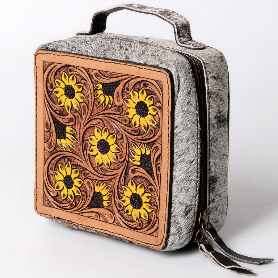 American Darling Hand Tooled Leather Hair-On Cowhide Jewelry case - Uhorse