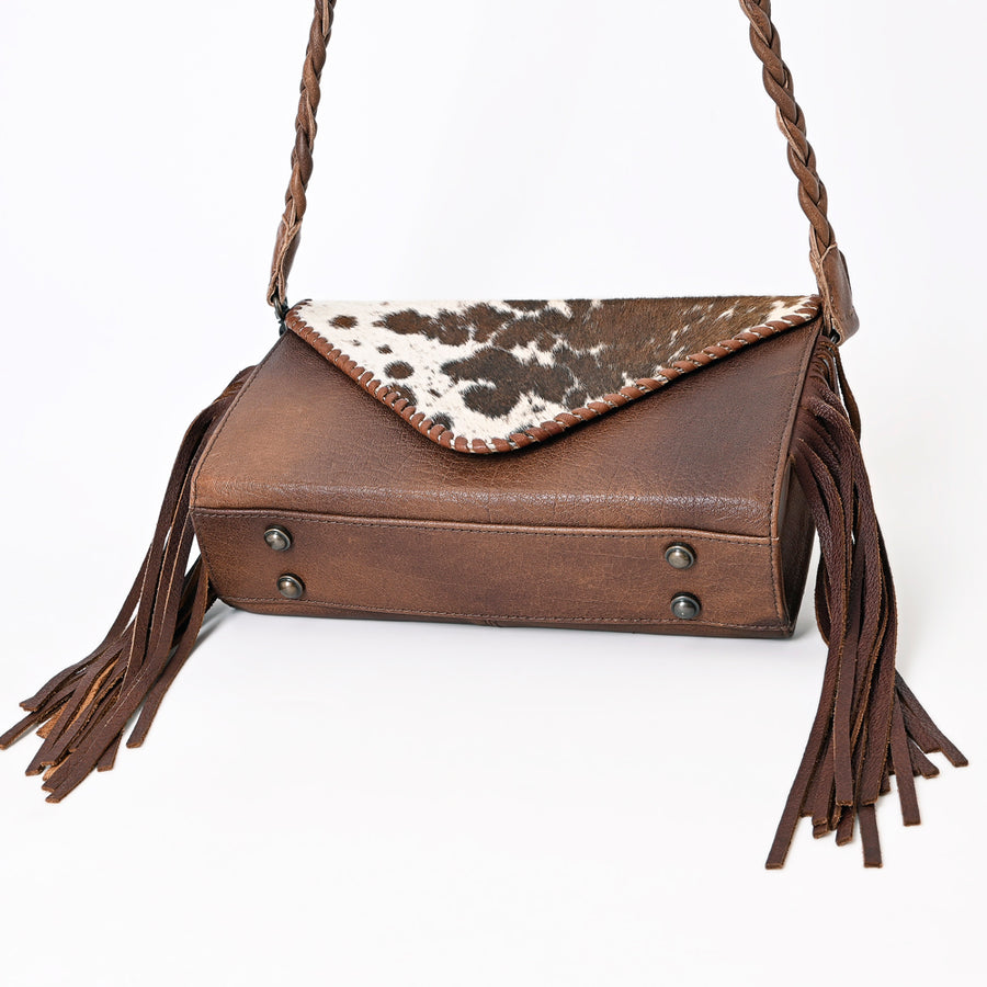 American Darling Hair-On Leather Envelope Bag for Women – Genuine Western Cowhide Crossbody Purse with Braided Strap and Fringe