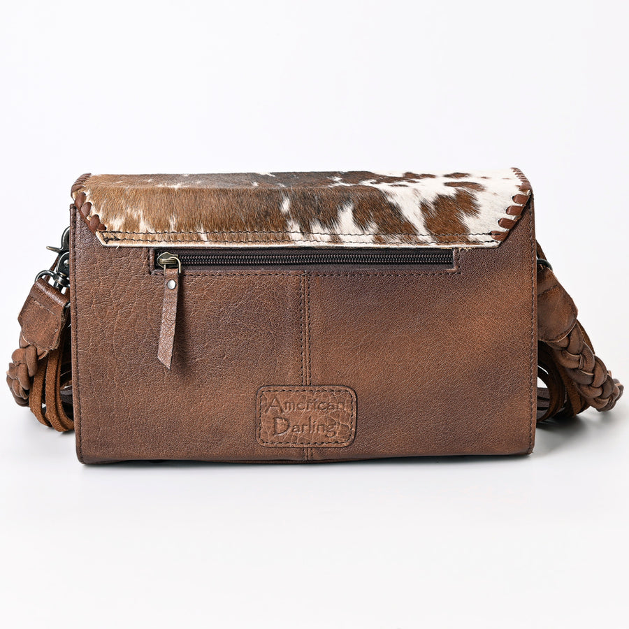 American Darling Hair-On Leather Envelope Bag for Women – Genuine Western Cowhide Crossbody Purse with Braided Strap and Fringe