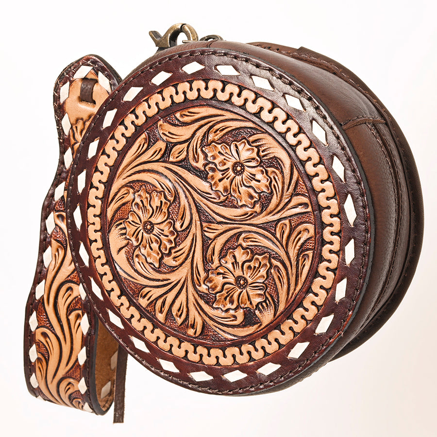American Darling Western Leather Canteen Bag - Hand Tooled Thunderbird Floral Carved Purse - Uhorse