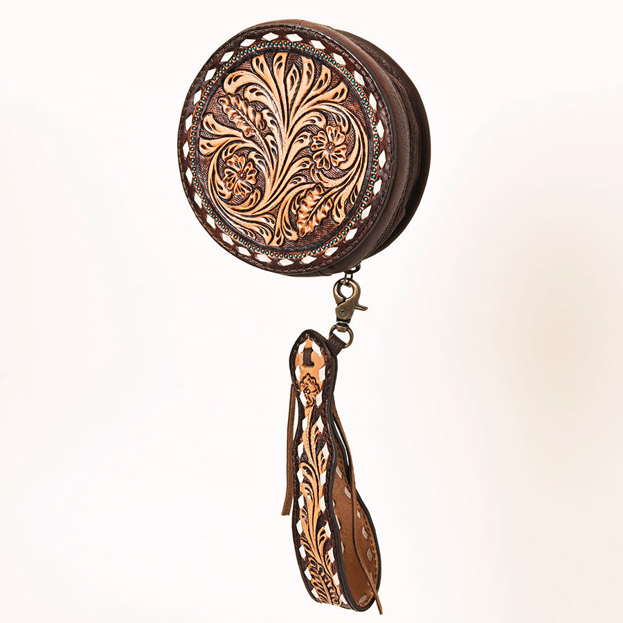 American Darling Western Leather Canteen Bag - Hand Tooled Thunderbird Floral Carved Purse - Uhorse
