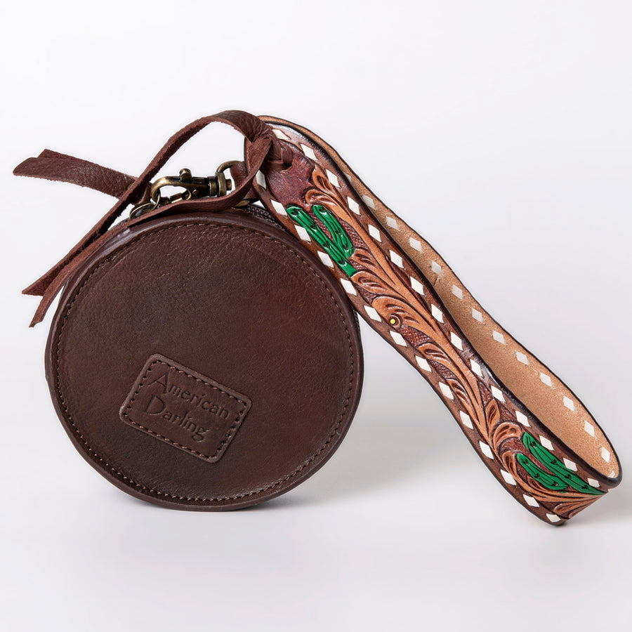 American Darling Canteen Bag, Hand Tooled Thunderbird Floral Leather, Genuine Vegetable-Tanned Crossbody, Small Western Purse