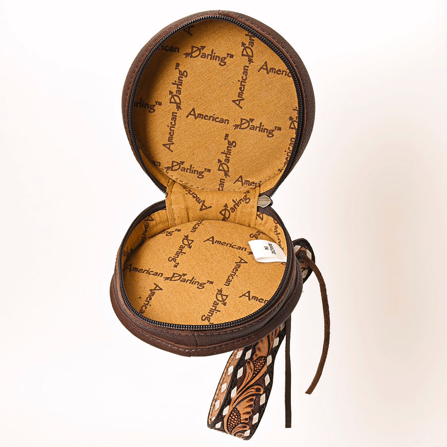 American Darling Canteen Bag, Hand Tooled Thunderbird Floral Leather, Genuine Vegetable-Tanned Crossbody, Small Western Purse