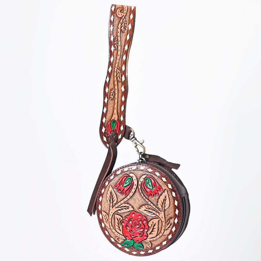 American Darling Western Leather Canteen Bag - Hand Tooled Thunderbird Floral Carved Purse - Uhorse