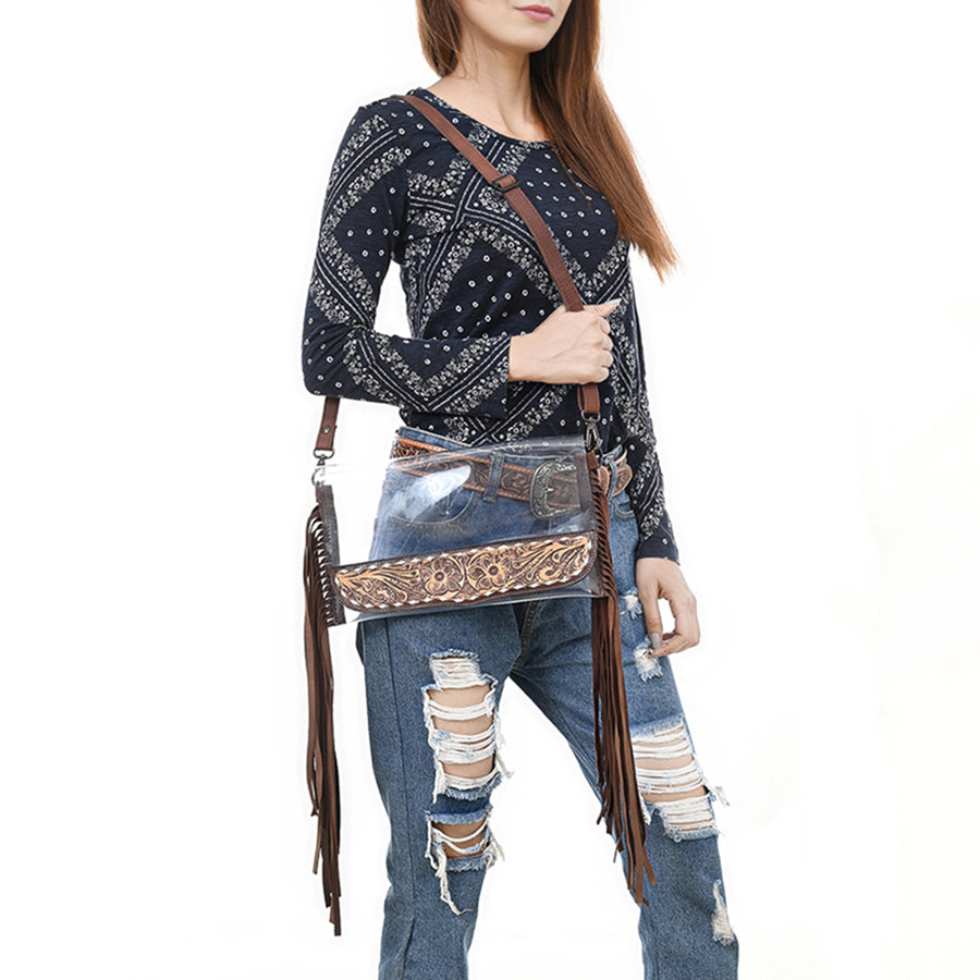 American Darling Clear bag Hand Tooled Genuine Leather Women Western Handbag Purse