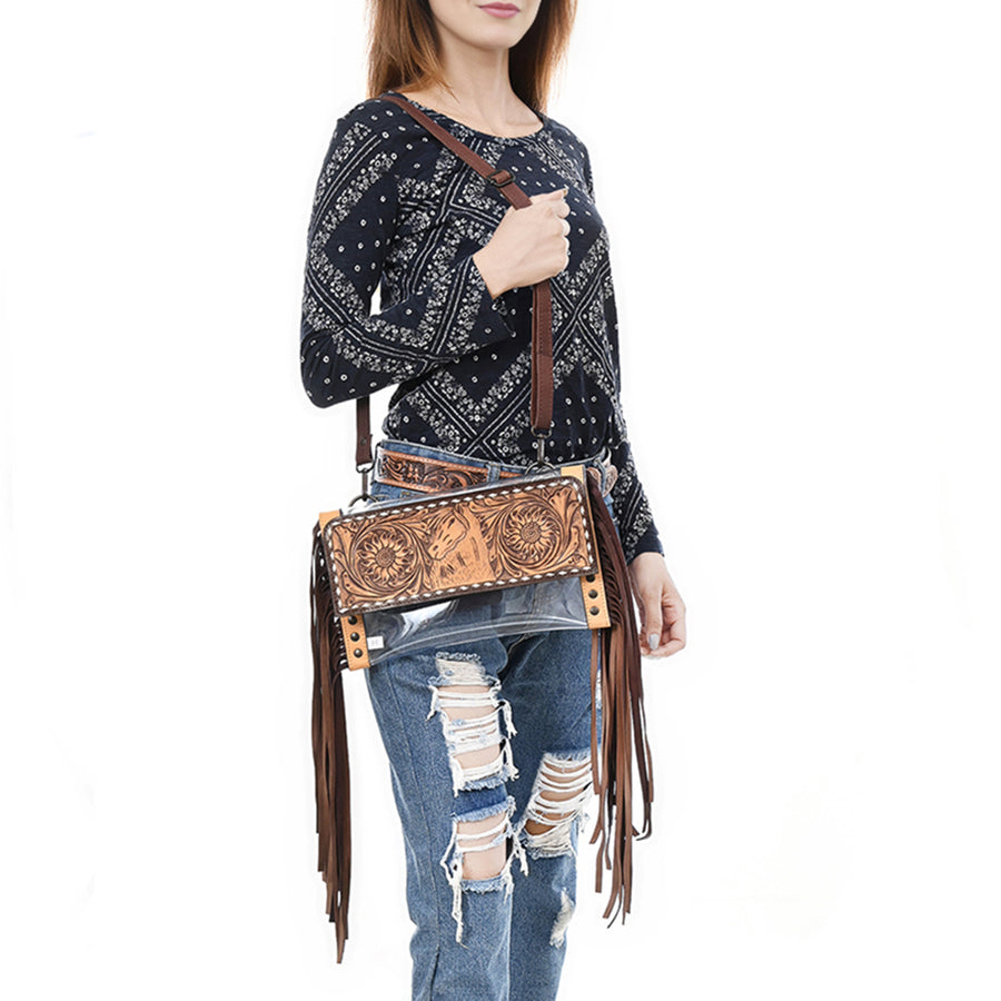 American Darling Clear bag Hand Tooled Genuine Leather Women Western Handbag Purse