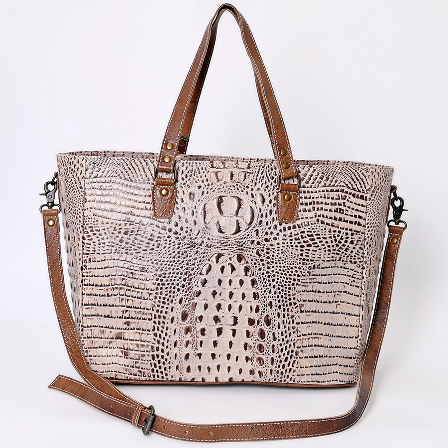 American Darling Western Leather Tote Bag, Crocodile Embossed Full Grain Genuine Leather, Eco-Friendly Large Shopper Bag