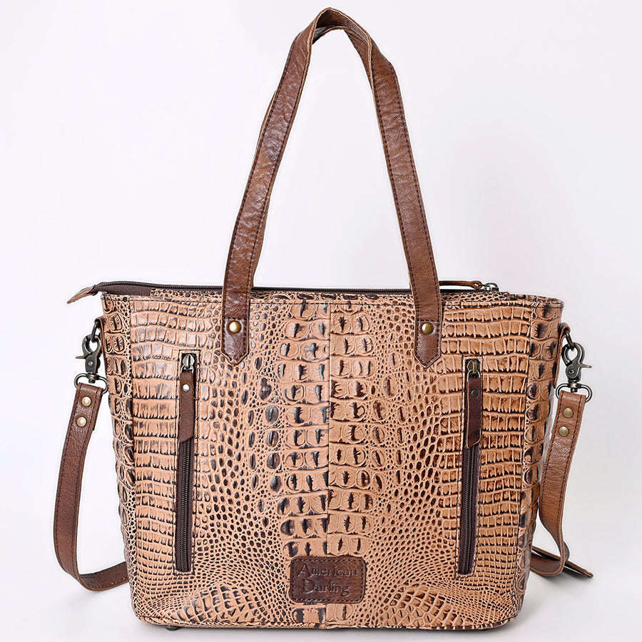 American Darling Tote Bag Crocodile Embossed Genuine Leather Western Handbag for Women Handcrafted Shoulder Bag