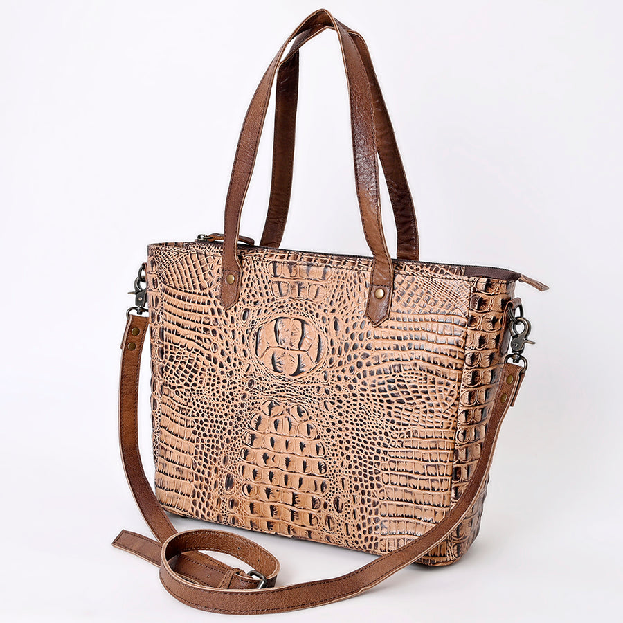 American Darling Western Leather Tote Bag Crocodile Embossed Handcrafted Purse - Uhorse