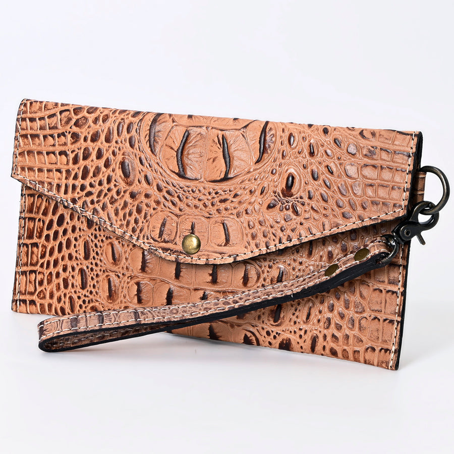 American Darling Western Leather Wallet, Crocodile Embossed Full Grain Genuine Leather, Eco-Friendly Handcrafted Pouch