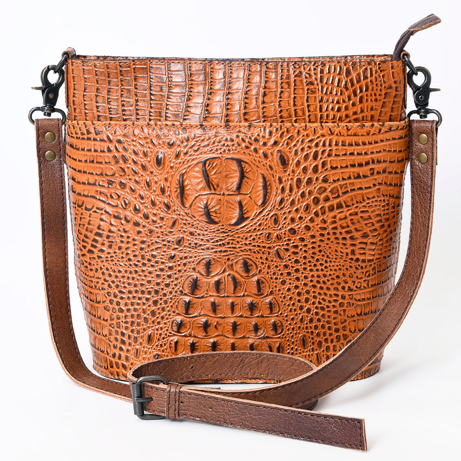 American Darling Western Leather Large Cross body Bag, Crocodile Embossed Full Grain Genuine Leather, Eco-Friendly Purse