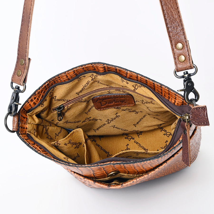 American Darling Western Leather Large Cross body Bag, Crocodile Embossed Full Grain Genuine Leather, Eco-Friendly Purse
