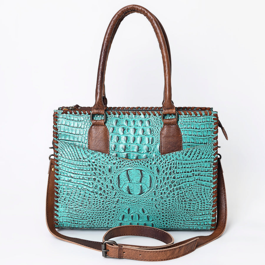 American Darling Tote Bag, Crocodile Embossed Genuine Leather, Braided Western Handbag for Women, Vegetable Tanned Leather