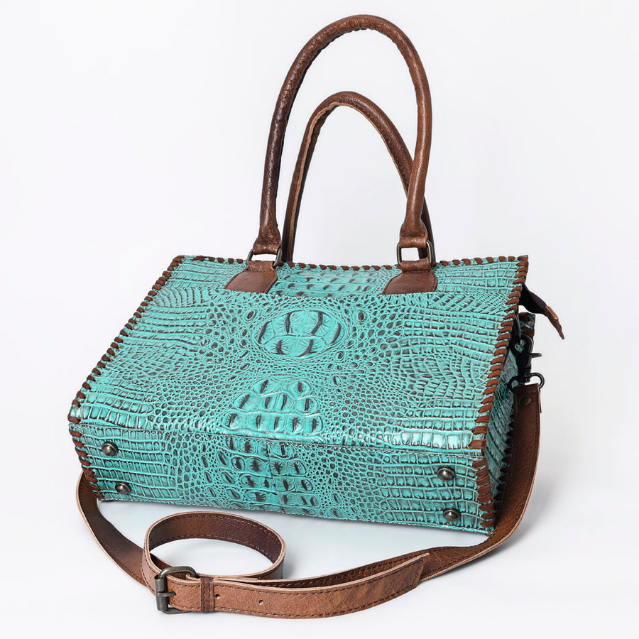 American Darling Tote Bag, Crocodile Embossed Genuine Leather, Braided Western Handbag for Women, Vegetable Tanned Leather