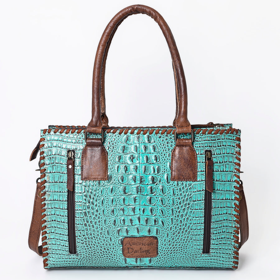 American Darling Tote Bag, Crocodile Embossed Genuine Leather, Braided Western Handbag for Women, Vegetable Tanned Leather