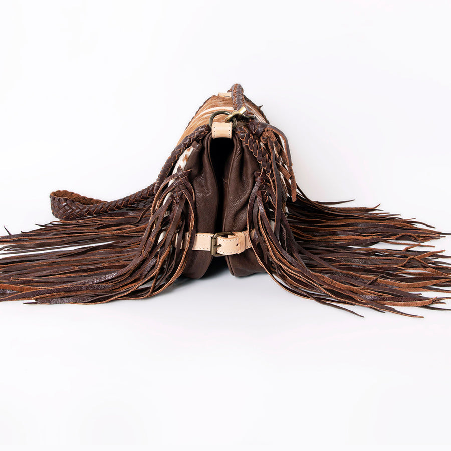 American Darling Cross body Bag Western Hair-On Cowhide Genuine Leather Handcrafted Purse with Fringes and Braided Detail