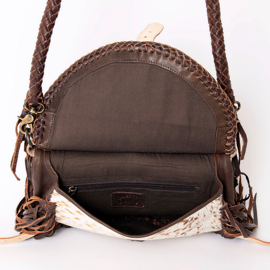 American Darling Cross body Bag Western Hair-On Cowhide Genuine Leather Handcrafted Purse with Fringes and Braided Detail
