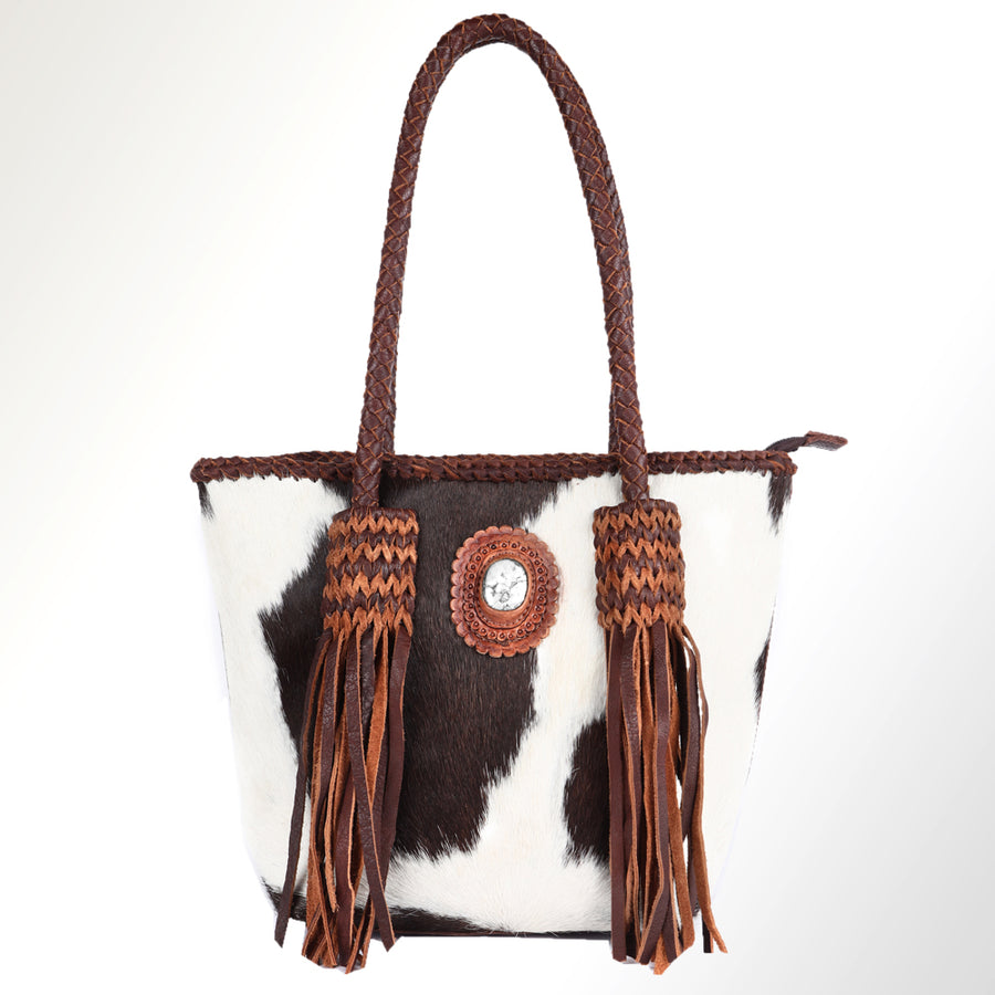 American Darling Tote Bag Western Hair-On Cowhide Genuine Leather Handcrafted Purse with Fringes and Braided Handles