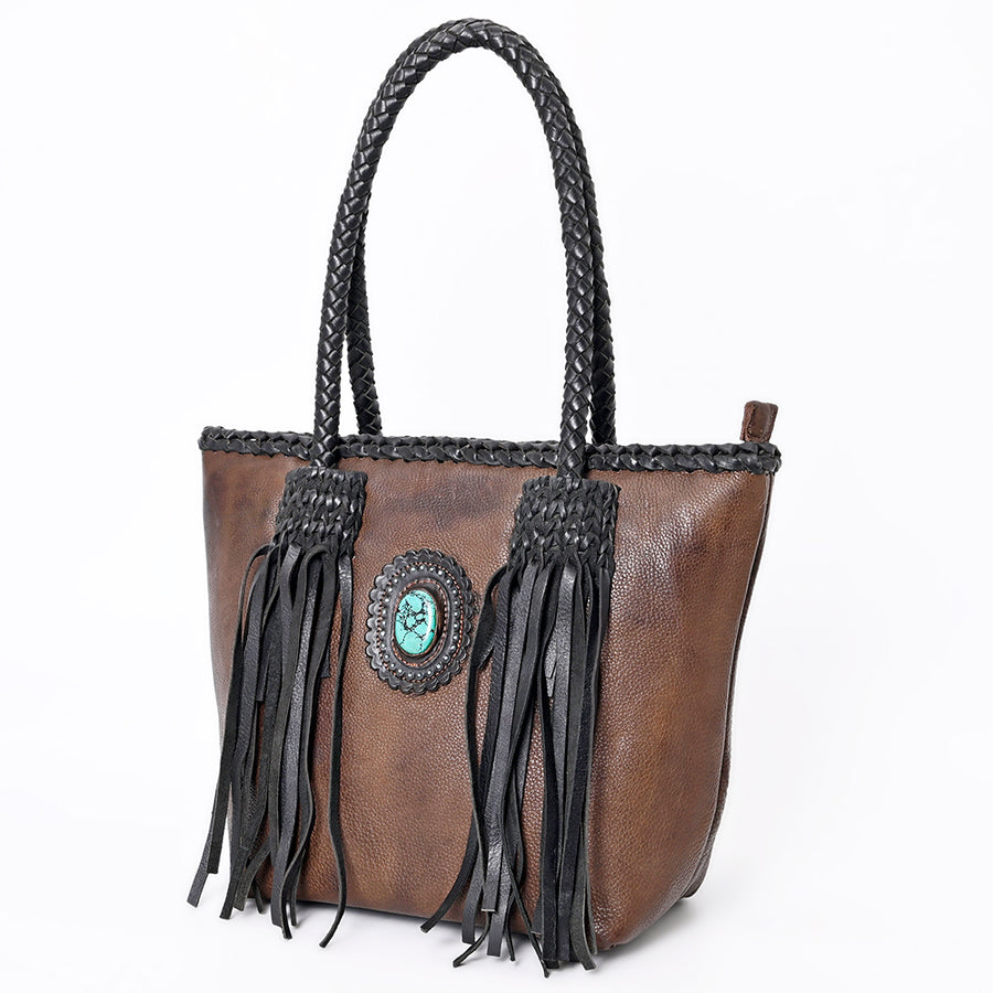 American Darling Tote Bag Western Hair-On Cowhide Genuine Leather Handcrafted Purse with Fringes and Braided Handles