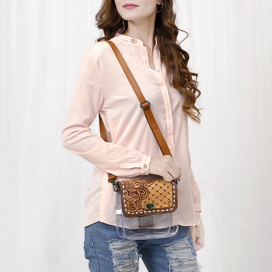 American Darling Clear Bag Hand Tooled Genuine Leather Women Western Handbag Purse